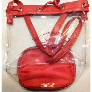 Desden Madison Bucket Clear Bag Purse ARKANSAS RAZORBACKS Vegan Leather Drawstri